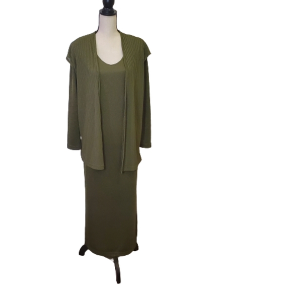 Nicole Studio VINTAGE Olive Green Maxi Dress w/Vest, Size 8 - Picture 4 of 14
